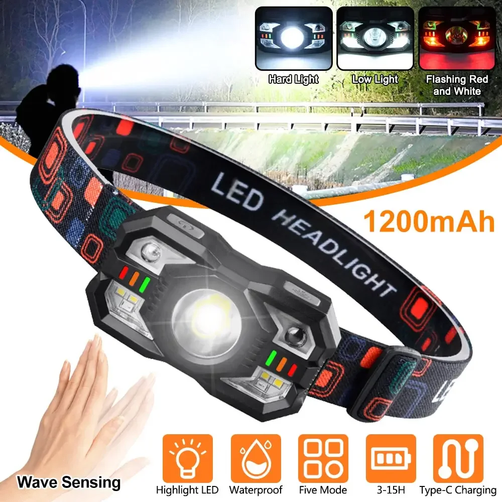 Led Induction Headlamp USB Headwear Strong Light Sensor Flashlight Night Fishing Light Waterproof Head Flashlight for Camping