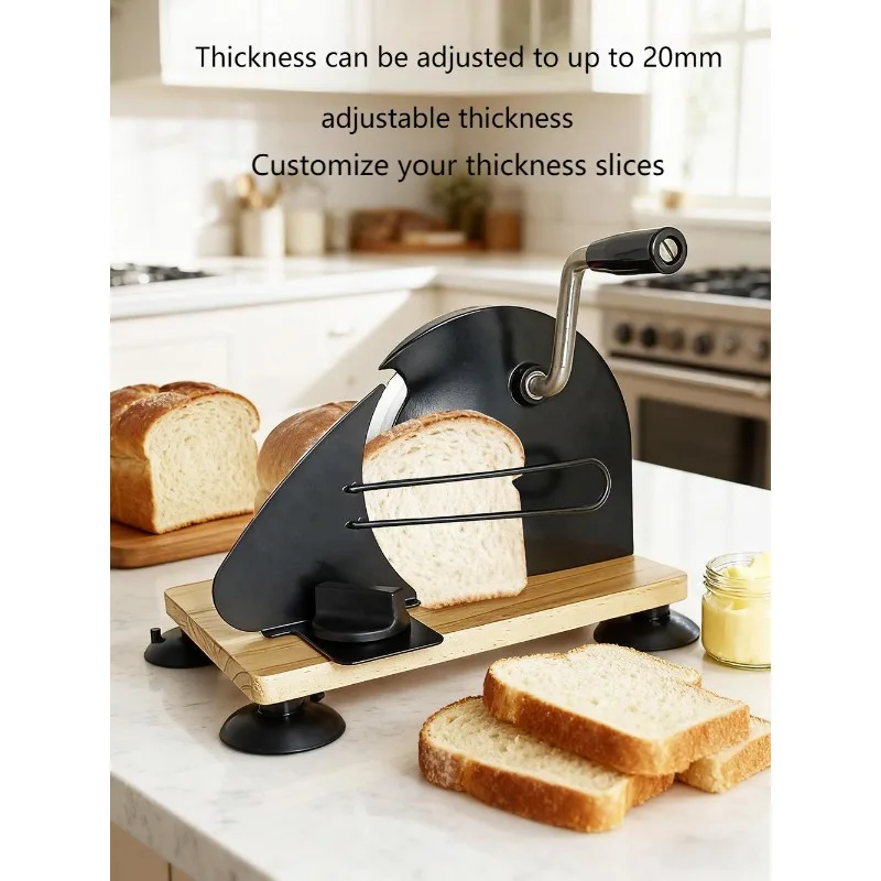 قطاعة خبز يدوية بسمك قابل للتعديل - قاطعة توست ورغيف من الفولاذ المقاوم للصدأ للمخبز المنزلي، قاعدة غير قابلة للانزلاق