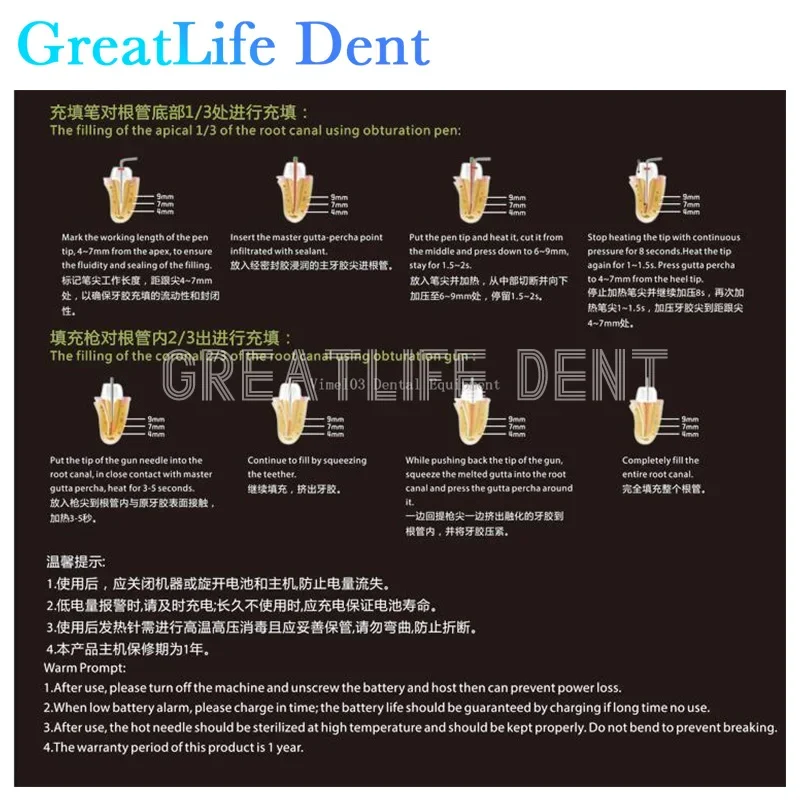 GreatLife Dent Dental Cordless Gutta Percha Obturation System Kit Obturation Endo System/Endodontic Obturation Pen/Gun Needle