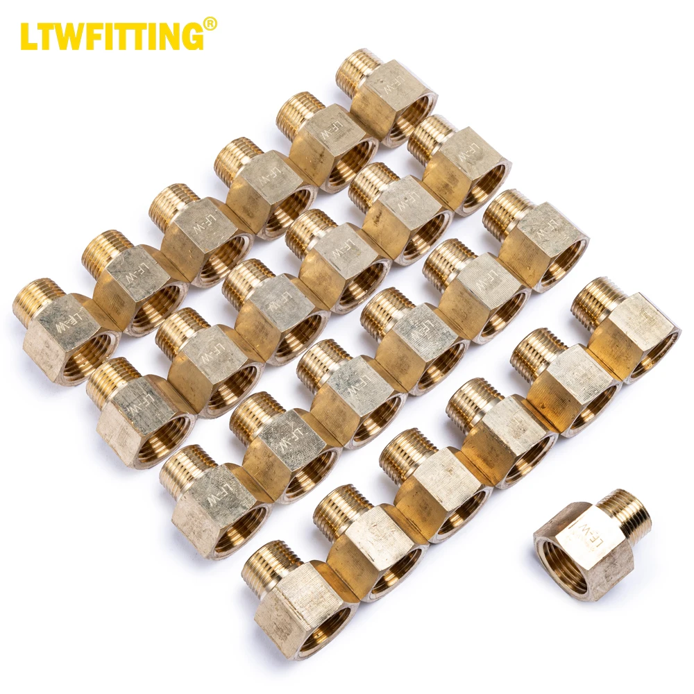 LTWFITTING Lead Free Brass Pipe 1/2-Inch Female x 3/8-Inch Male NPT Adapter Fuel Gas Air (Pack of 25)