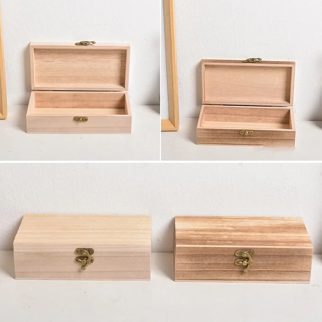 Storage Box Retro Jewelry Box Desktop Natural Wood Clamshell Storage Decoration Wooden Case Container With Adjustment Pad