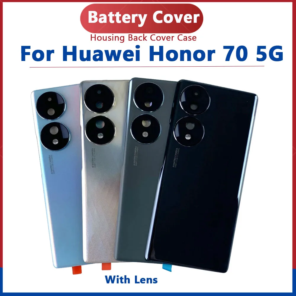 

New Original For Honor 70 5G Glass Back Battery Cover For Huawei Honor 70 Back Cover Door Housing With Camera Lens+flash lamp