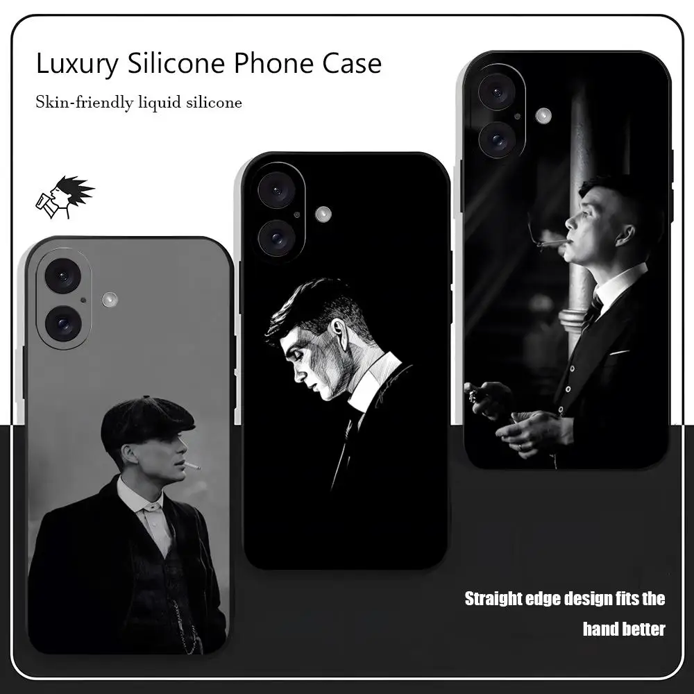 Funda de teléfono Peaky Blinders Tommy TV Show para iPhone 16 15 14 13 12 11 X XR XS 8 Plus Mini Pro Max, funda suave negra a prueba de golpes