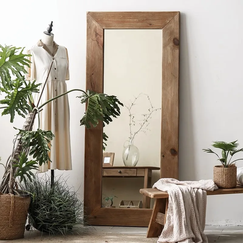 [Customization] Floor mirror solid wood homestay clothing store full body full-length mirror can be customized in size