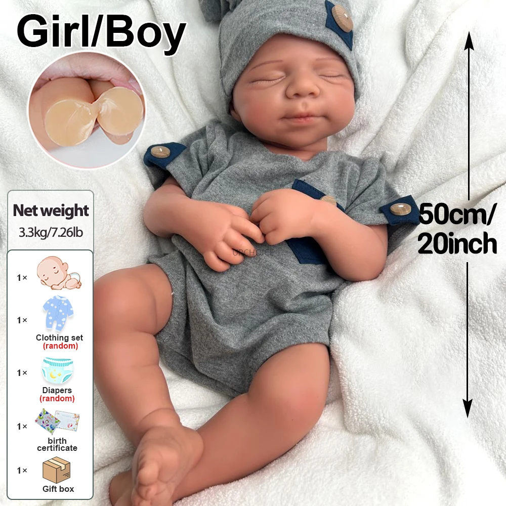 20Inch Lifelike Features Soft Silicone Reborn Baby Girl & Boy Washable Weighted Rebirth Doll for Hobbyists Anti-Stress Toy