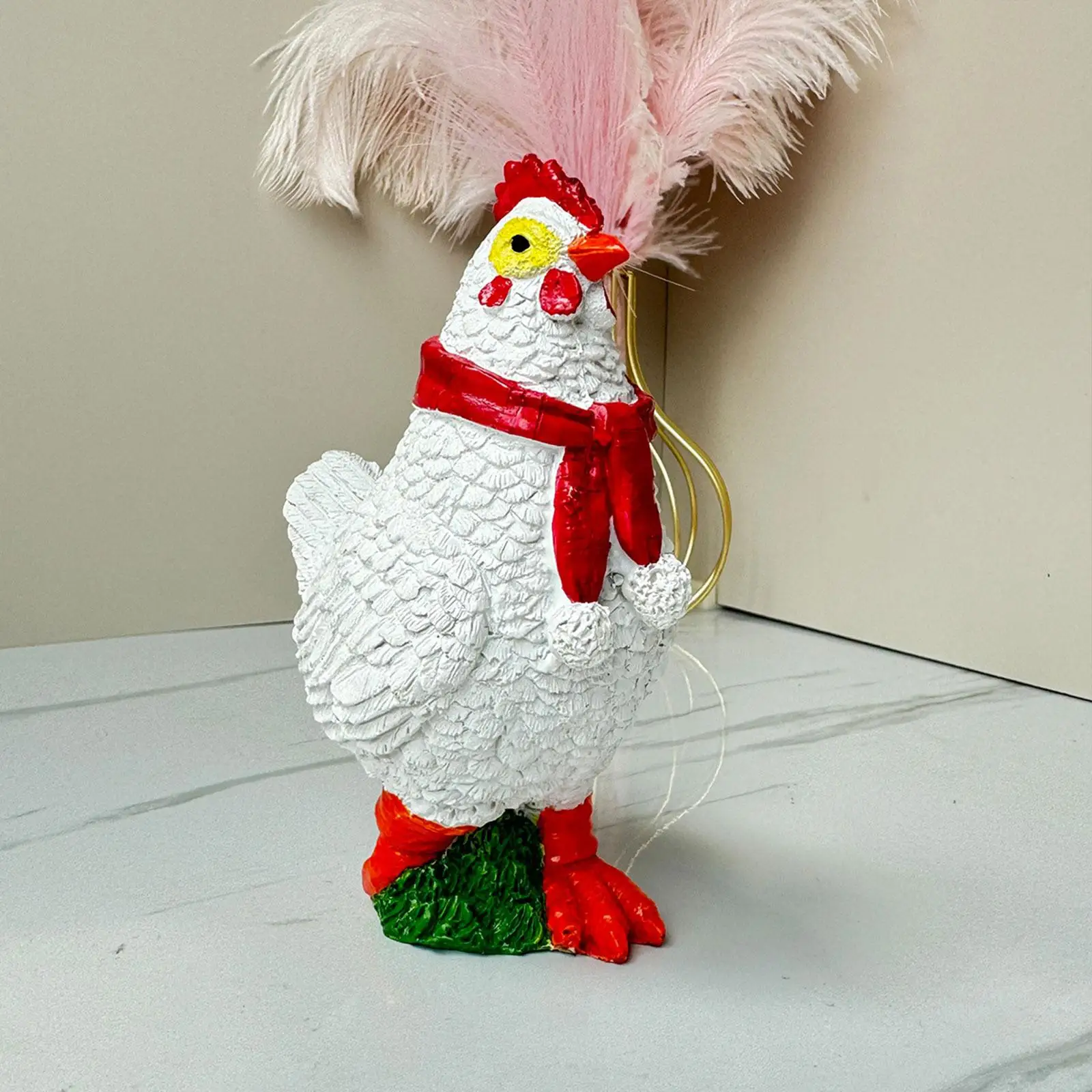 Christmas Chicken Statue Xmas Decor Creative Holiday Gift Resin Crafts Animal Figurine for Patio Courtyard Outside Lawn Pond