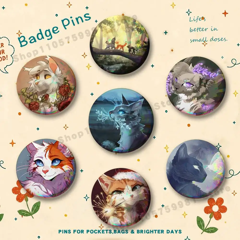 W-Warrior Cats Cartoon Enamel Pins Badge Round Brooch for Backpack Decor Accessories 25/32/44/58/75mm