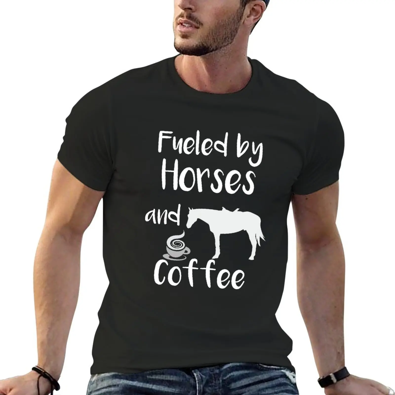 New Fueled by Horses and Coffee T-Shirt aesthetic clothes blank t shirts slim fit t shirts for men