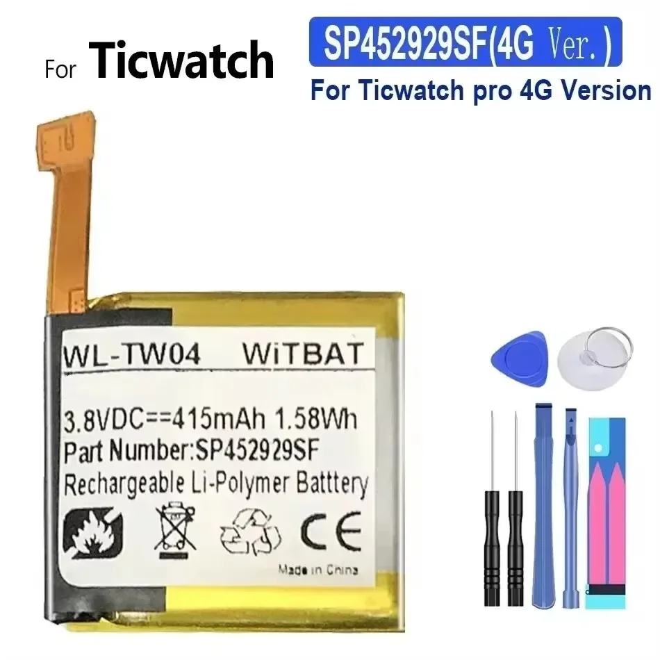 Replacement Battery SP452929SF 415mAh For Ticwatch pro 4G/Bluetooth Version