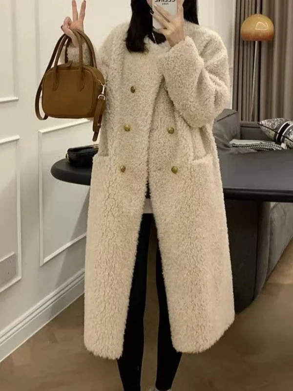 

Женская модная шуба средней длины больших размеров с мехом ягненка, теплая зимняя новая свободная универсальная верхняя одежда, корейский Sle