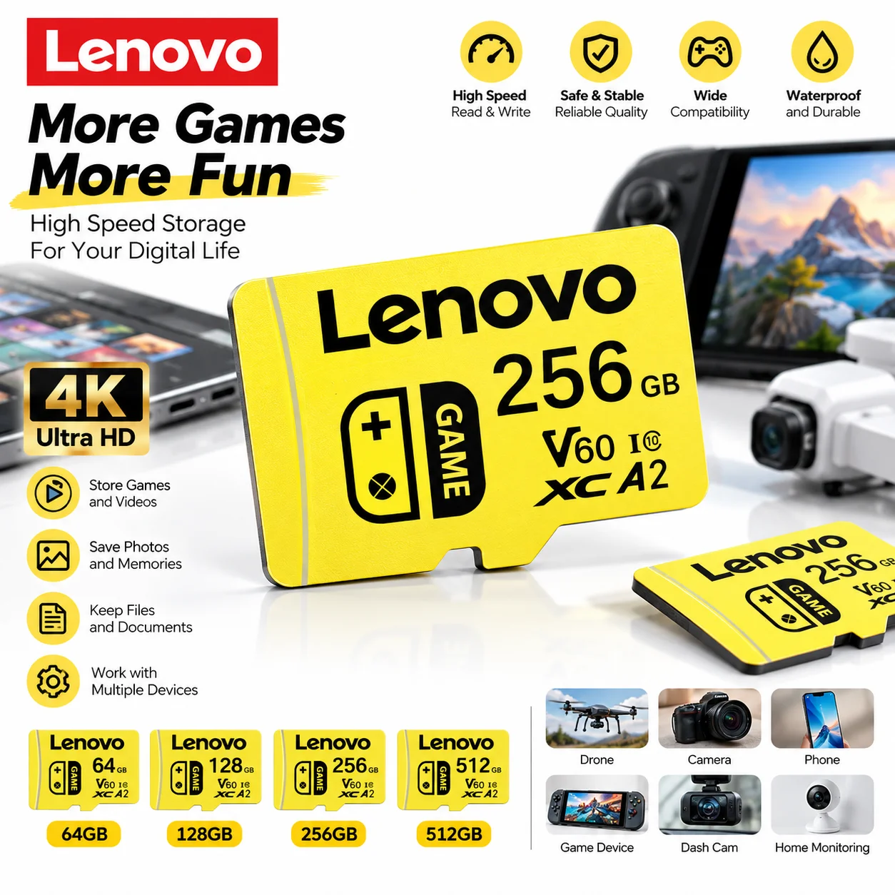 Lenovo Original Micro SD Card 1TB High Speed Cartao De Memoria 256GB 512GB Class 10 Memory Cards 128GB TF Card For Phone Camera