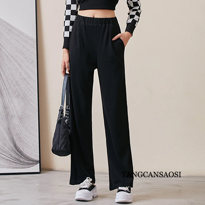 Silk Beaded Floor Casual Pants Women\'s Black Loose Silk Cotton Pants Medium Waist Wide Leg Pants Radish Pants