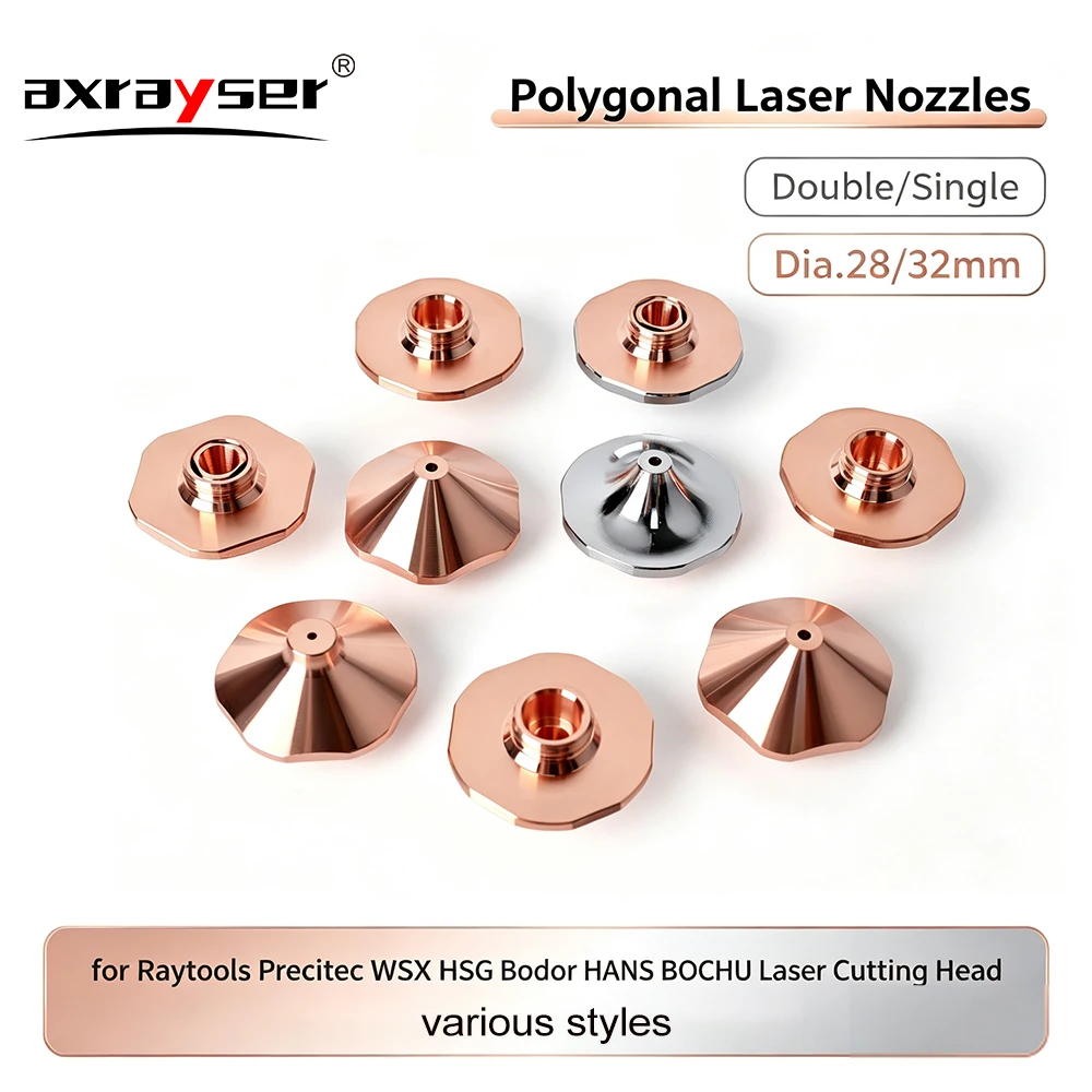 Polygonal Laser Nozzles Hexagonal Nozzles Double/Single Dia.28/D32mm for Raytools Precitec WSX HSG Bodor HANS Laser Cutting Head