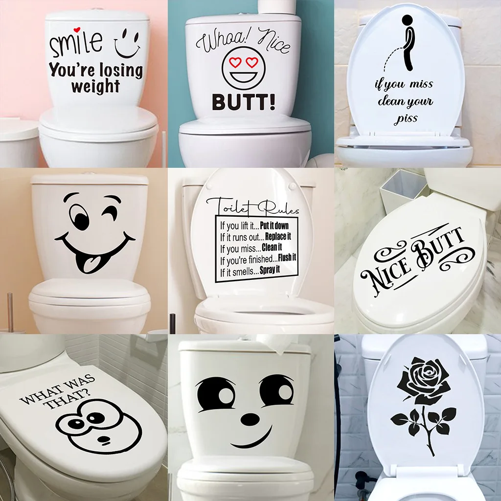 

Cute Toilet Seat Stickers - Funny Bathroom Wall Decals, Removable Self-Adhesive Vinyl Decor for WC & Restroom