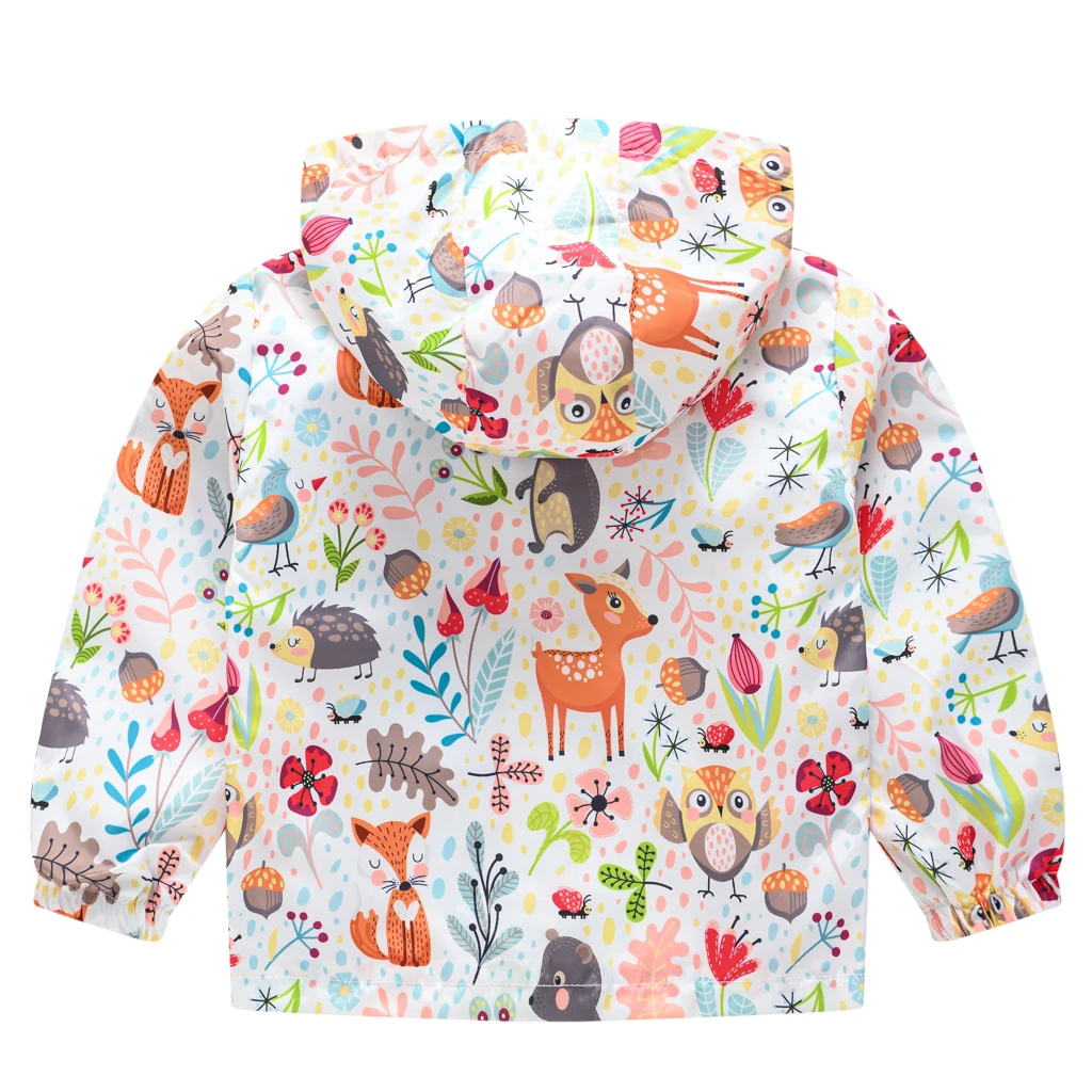 Girls Windproof Hooded Jacket Various  Cartoon  Graphic prints Zipper Coat Kids Spring Clothes