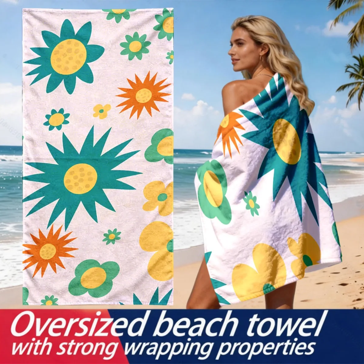 Multicolored flower pattern theme polyester microfiber beach towel is highly absorbent, suitable for swimming and beach outings