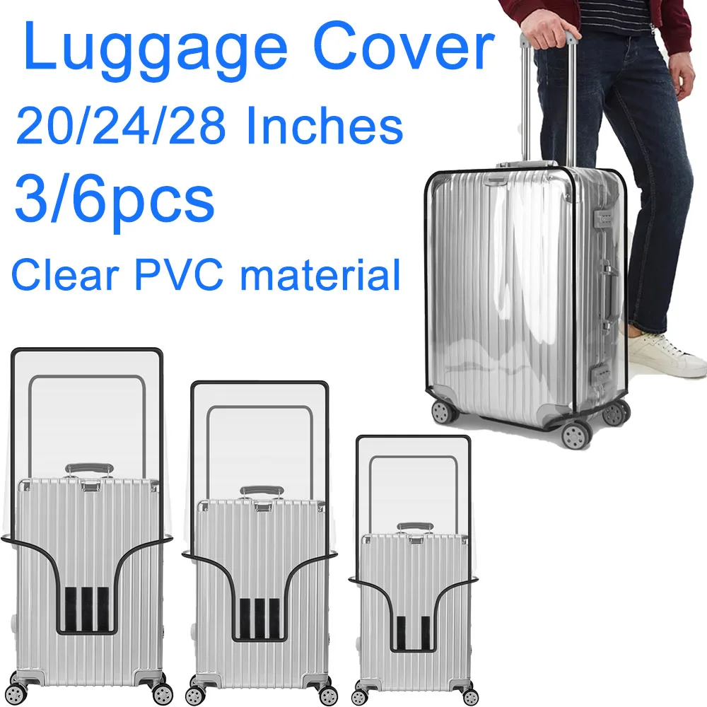 

3/6Pcs Luggage Covers Waterproof Clear PVC Suitcase Protector Cover scratch-resistant 3 size 20/24/28inches Travel essentials
