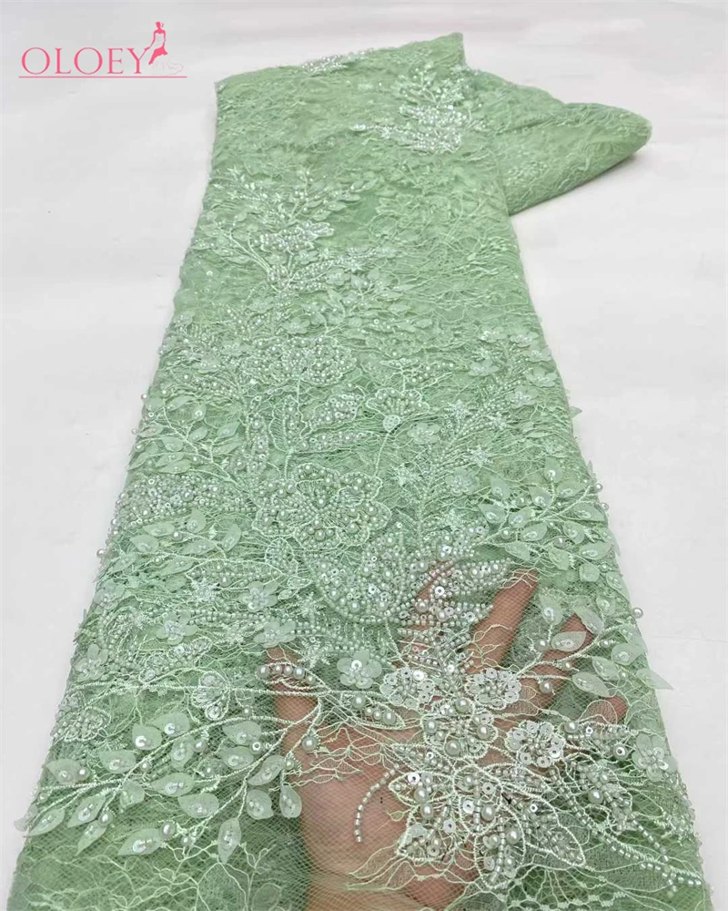 

OLOEY African French Sequined Lace Fabrics 2026 High Quality Tulle Lace 5 Yards Nigerian Embroidered Dress Material For Party We