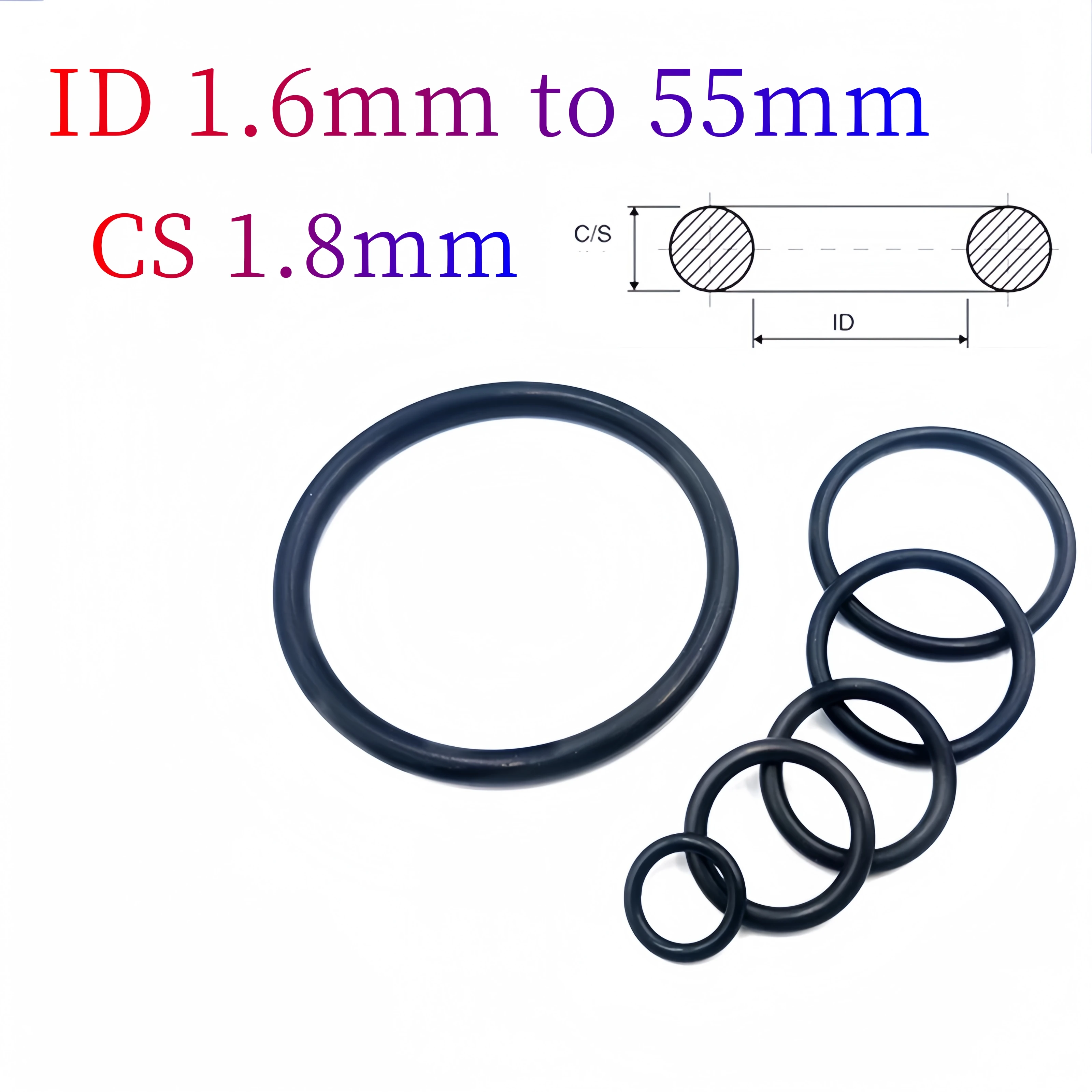 Custom EPDM 70 O-Rings, 1.8mm Cross-Section, Gasket Cushion, Weather, Ozone, UV, Chemical, Acid & Alkali Resistant, Black