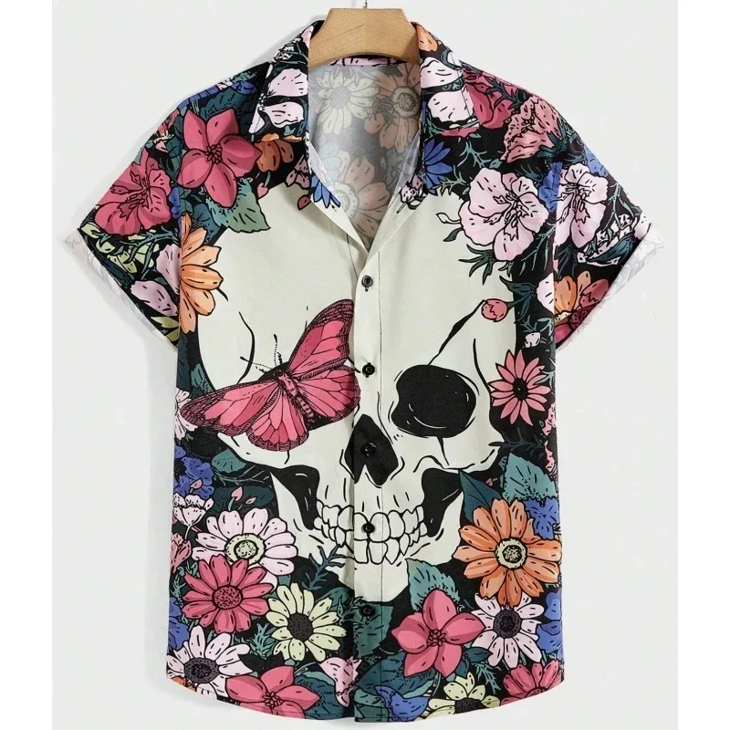 Camisa con estampado 3D de calavera de terror para hombre, ropa de gran tamaño, viaje informal de verano, Playa hawaiana, Harajuku, vacaciones