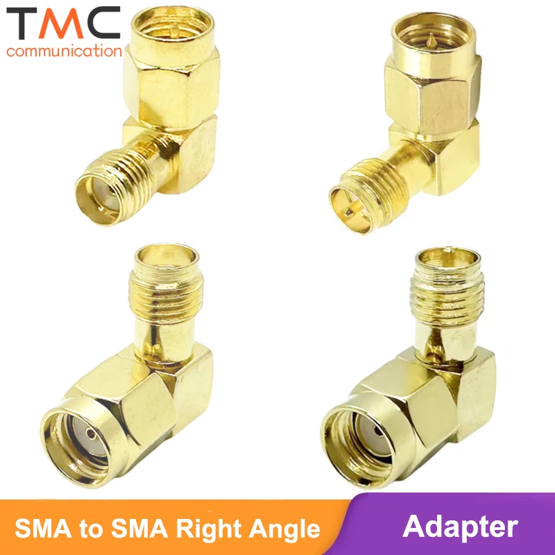 SMA Adapter 90 Degree Right Angle RP-SMA Male to RPSMA Female Gold-Plated Brass RF Coaxial Connector for Drone FPV WiFi Antenna