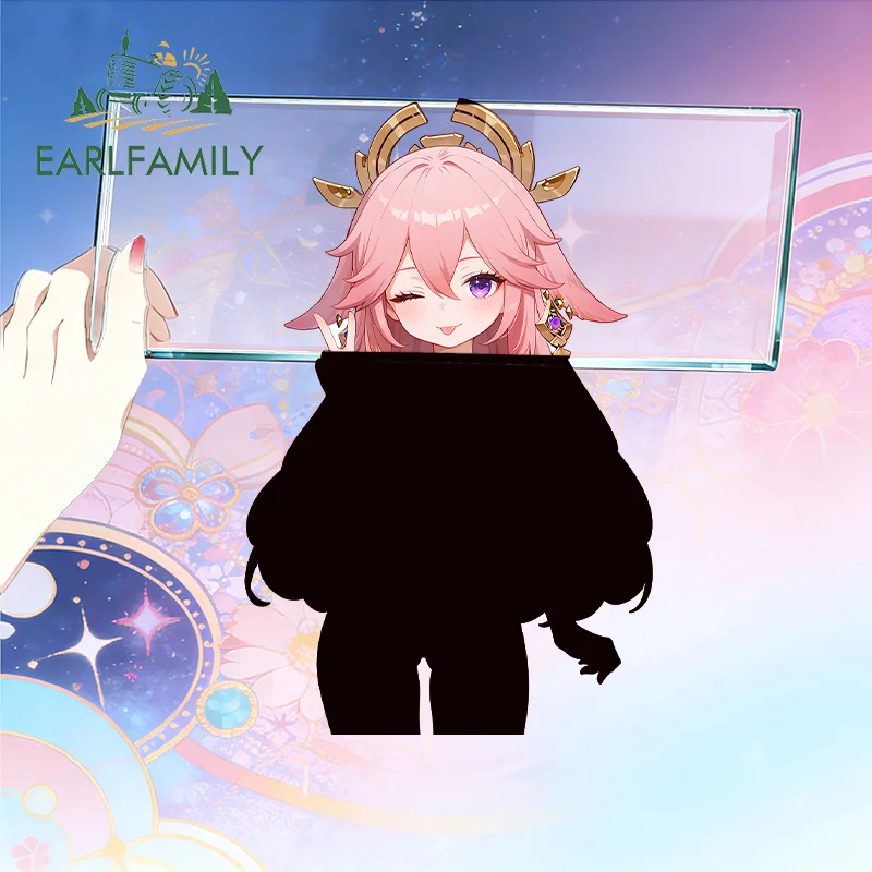 EARLFAMILY Kawaii Yae Miko Car Sticker Funny Toolbox Tumbler Waterproof Refrigerator Decal Campervan Occlusion Scratch Car Label