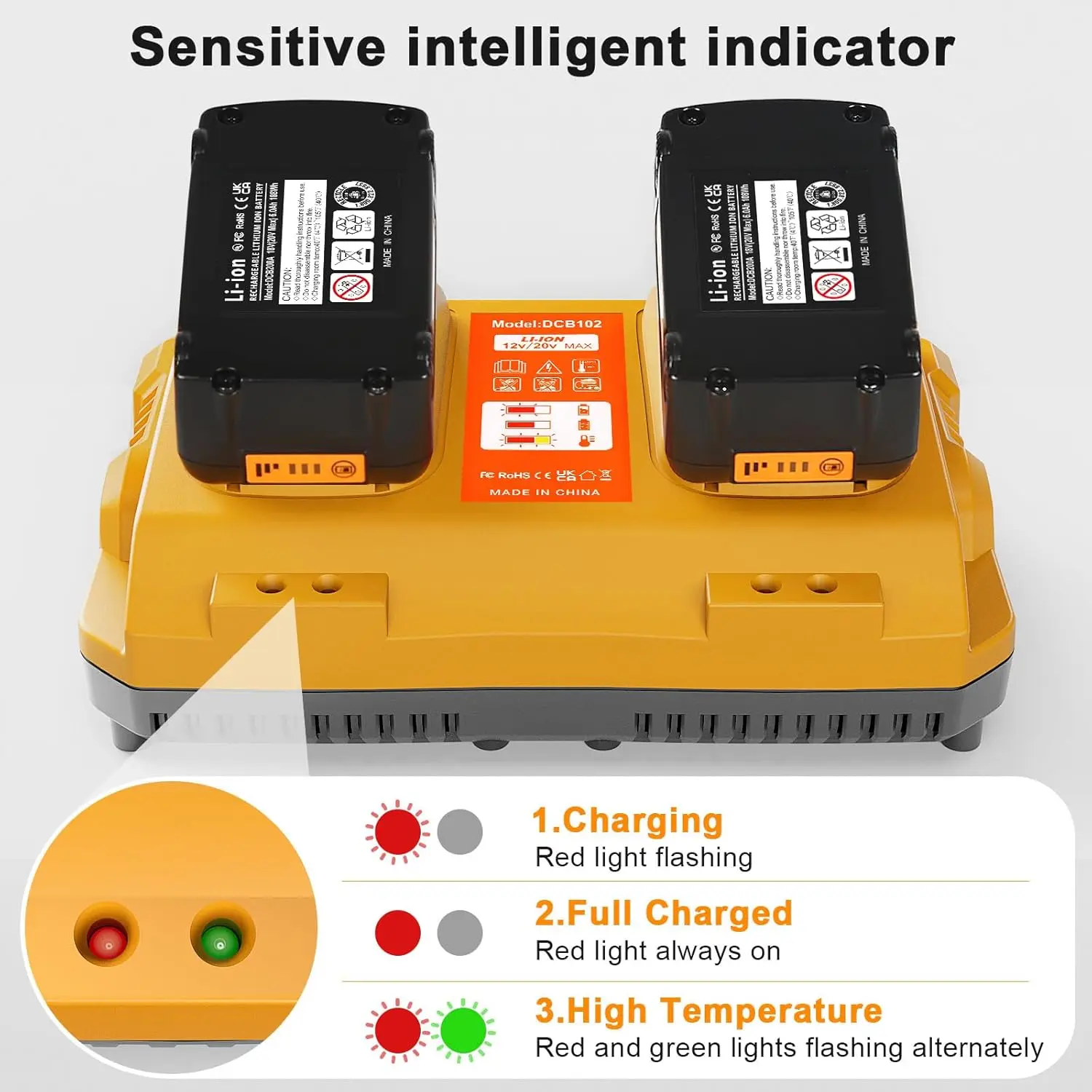 20v Max Battery Replacement for Dewalt 20V 6.0Ah Battery 2Pack with DCB102 Battery Charger Station for DCB201 DCB204,Compatible