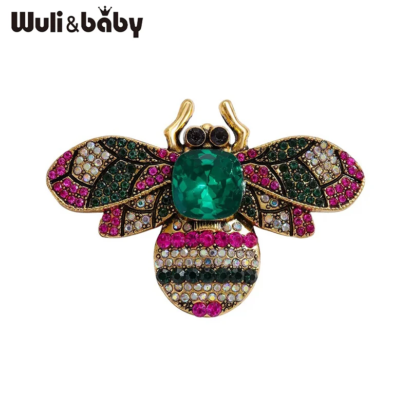 Wuli & baby Vintage Paleis Stijl Bee Broches Voor Vrouwen Unisex 2-kleur Luxe Strass Insecten Party Office Broche Pins Geschenken