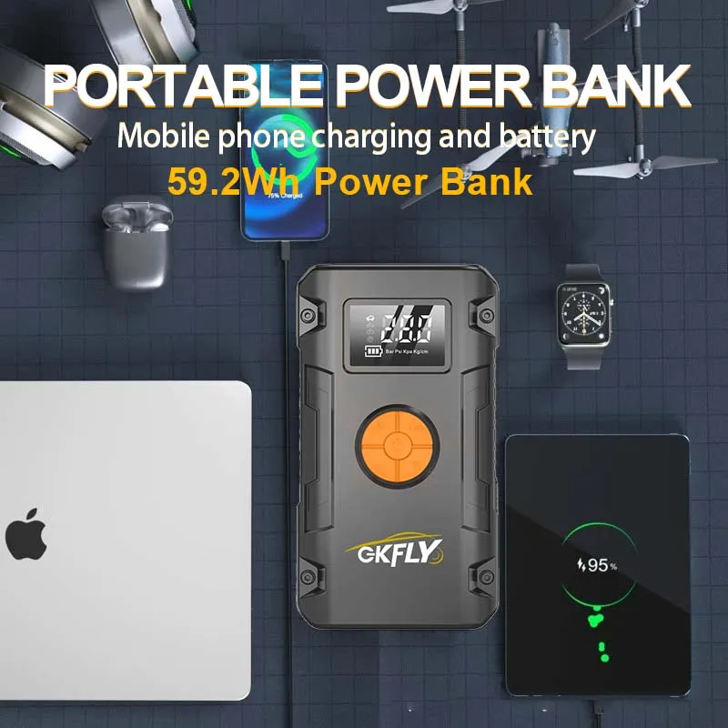 GKFLY 12V Startgerät 4000A Auto Starthilfe mit Luftkompressor Auto Batterieladegerät Booster für Benzin Diesel Autos – Detail 6