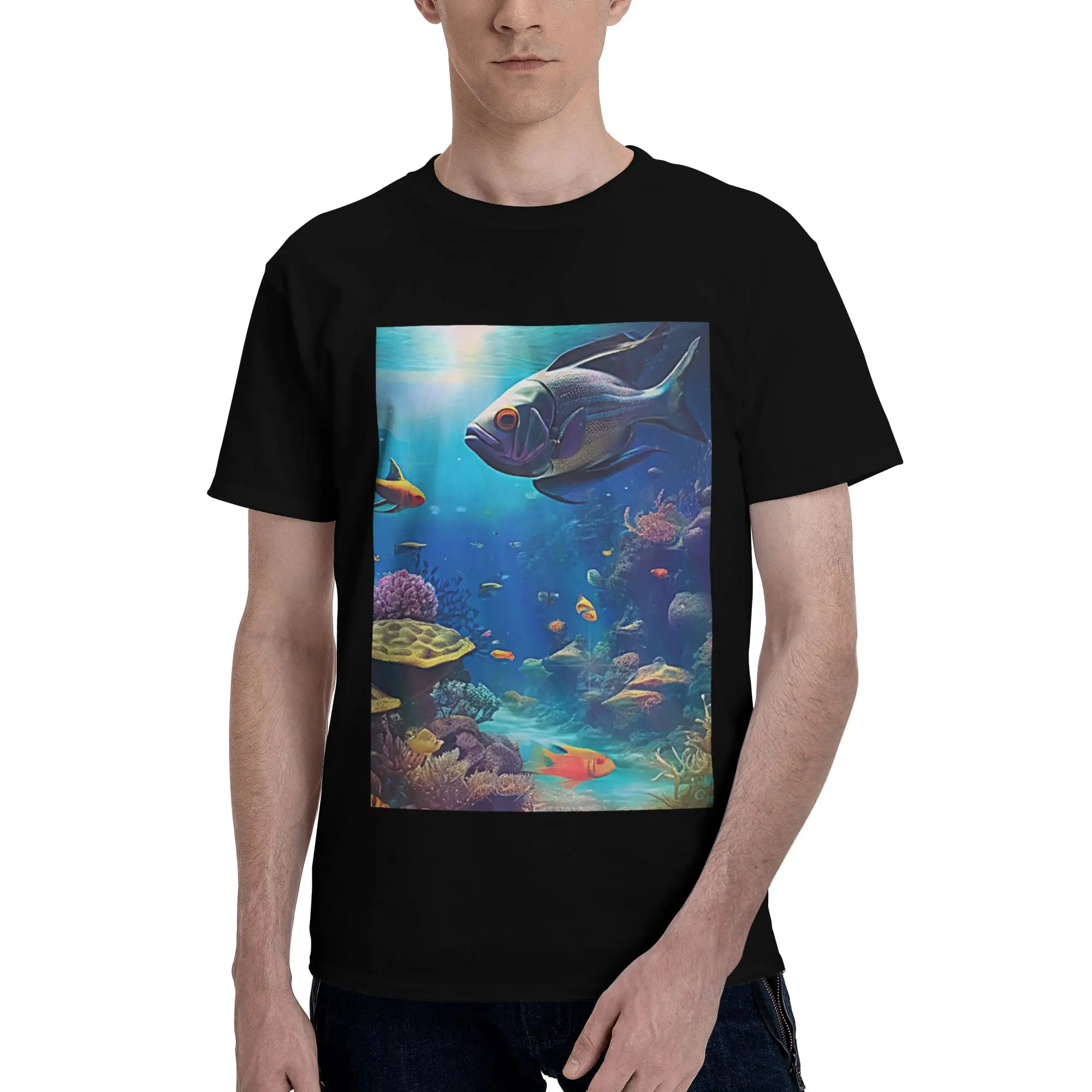 

Футболка из 100% хлопка Great Fish Land Tropical Fish, мужские модные футболки, мужские футболки с круглым вырезом и коротким рукавом, S-6XL