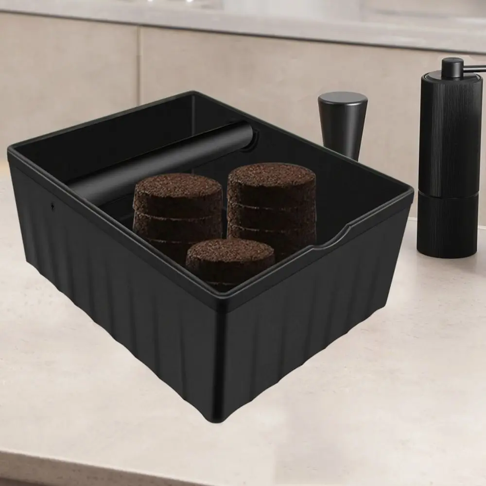 Rectangular Coffee Grounds Tapping Box with Tapping Rod Anti Slip Base Coffee Grind Waste Bin Large Capacity Stable