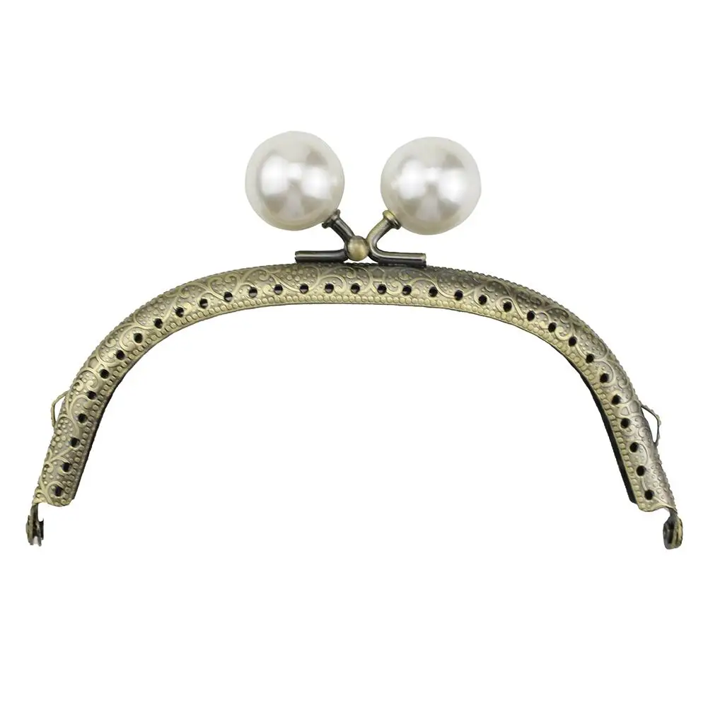 2Pcs Metal Coin Bag Handle Sewing Craft with Pearl Handbag Accessories (12.5cm)