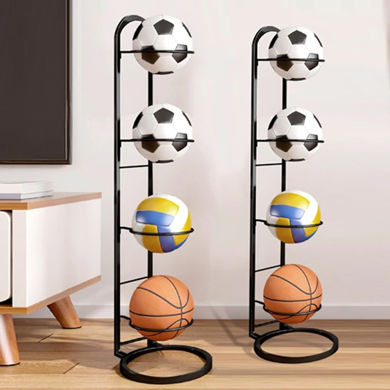 Support de rangement à 4 niveaux pour ballons de basketball, football et volley-ball, en métal, pour intérieur, pour enfants