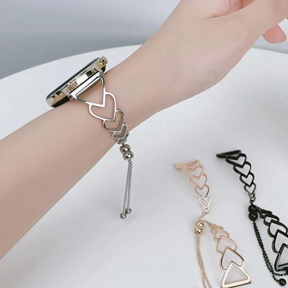 สําหรับ Samsung Galaxy Watch 3 46 มม.42 มม.Active 2 40 44 เกียร์ S3 20 มม.22 มม.สแตนเลส INS Hollow สร้อยข้อมือหัวใจ