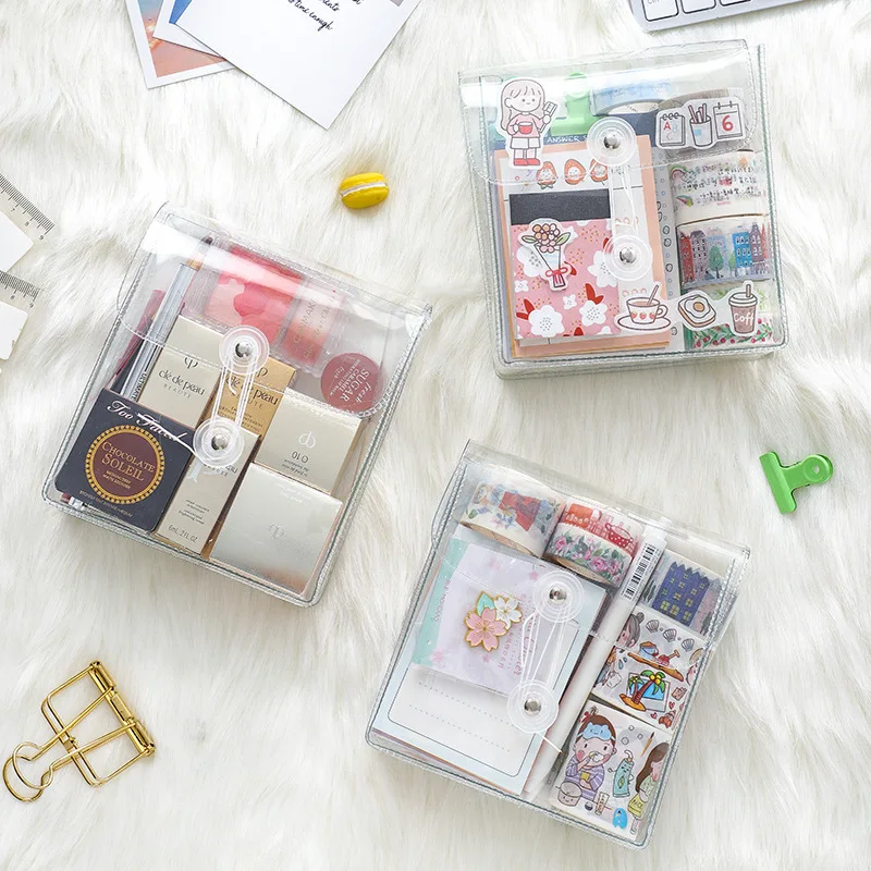 Clear Cosmetic Bag Waterproof PVC Pencil Pouch Toiletry Carry Pouch Portable Organizer Sticker Washi Tape Accessories