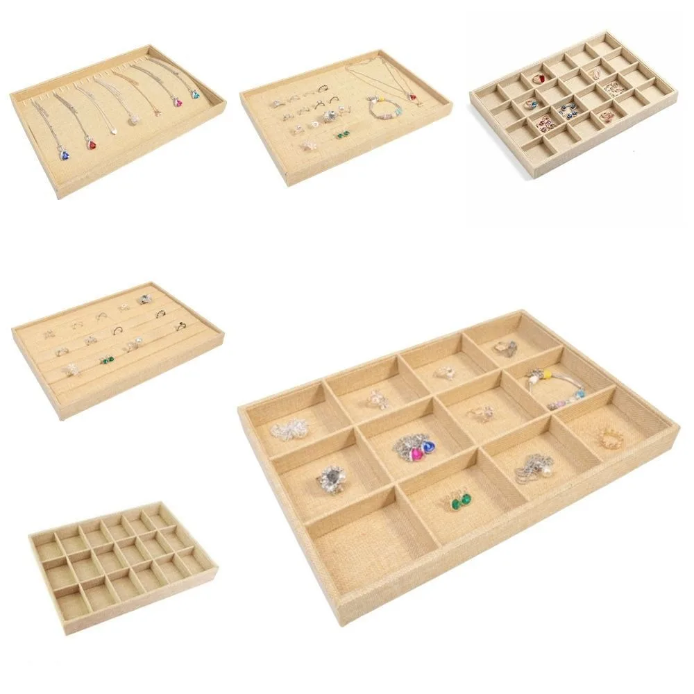 Retro Jewelry Box Multifunctional Stackable Display Jewelry Holder Bracelet Necklace Linen Jewelry Tray Hair Accessories