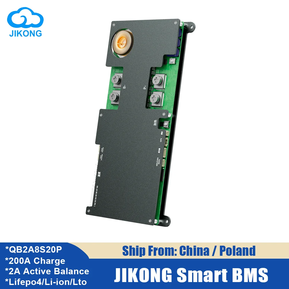 JKBMS QB2A8S20P lifepo4 BMS 4S 6S 7S 8S 12V 24V 200A 2A Active Balance BT Heat Display for Li-ion LTO Battery Smart Jikong BMS