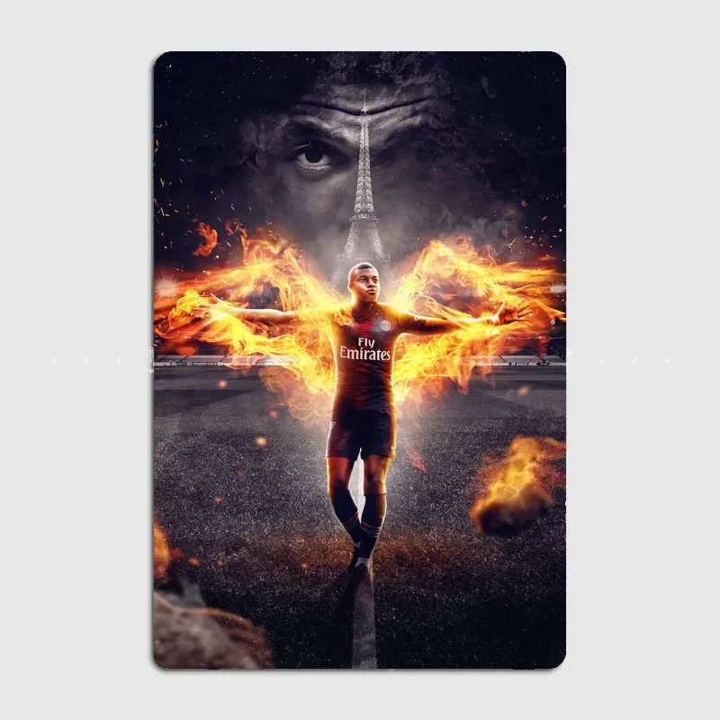Kylian Mbappé Football Player Retro Metal Sign Poster Garage Room Decor Football Club Bar Custom Tin Home Decor Wall Art Decor