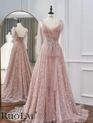 Luxury Pink Evening Dress Spaghetti Straps Pearl Beading Crystal Sequins Wrinkle A-Line Party Wedding Prom Bridesmaid Dresses