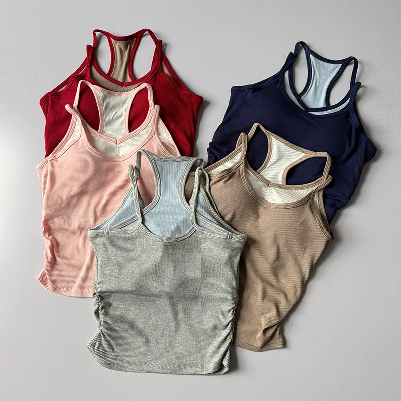 Damen-Sportweste im Zweiteiler-Look mit stoßfesten Brustpolstern, schönem Rückendesign, für Laufen, Yoga, Unterwäsche, Fitnesskleidung – Detail 3