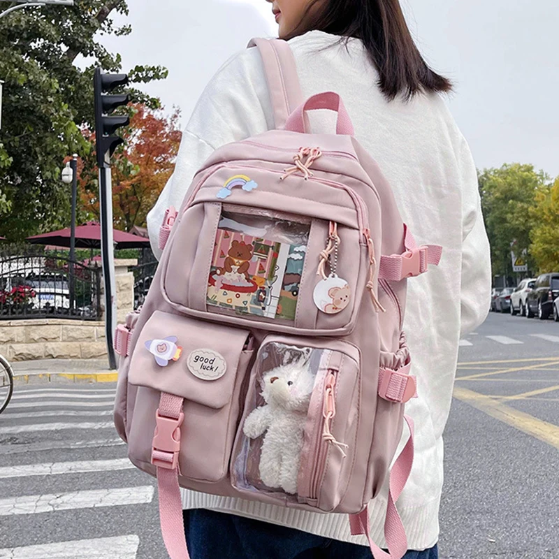 Students Backpack Large Capacity Grils Schoolbag Cartoon Korean Backpack Soild Color Travel