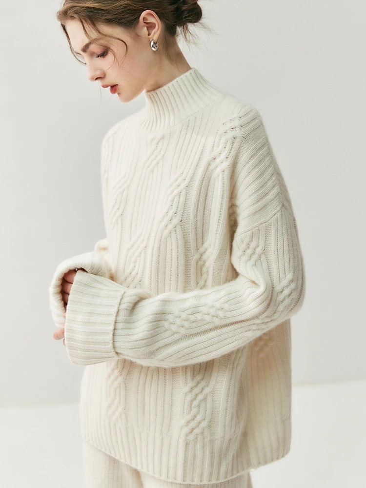 TLOML المرأة وهمية الرقبة البلوز 100% سترة الكشمير المعين سميكة متماسكة الخريف الشتاء نمط فضفاض غير رسمي الكشمير تريكو #1