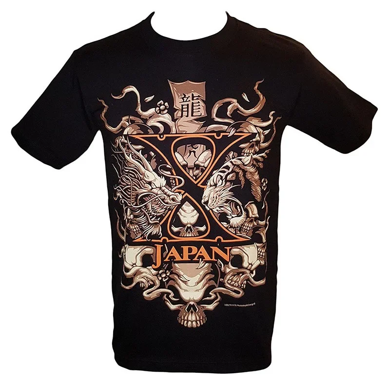 

Printing On T Shirts Short Sleeve Graphic O-Neck X Japan Dragon Vs Tiger Heavy Metal Band T Shirt Black Tees For Men
