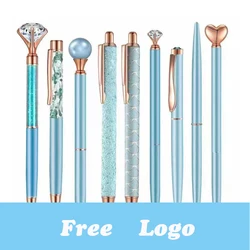 9 pezzi Logo personalizzato stesso colore penna Set penna a sfera diamante studente Business Office penna in metallo incisione di lusso nome penna regalo Set