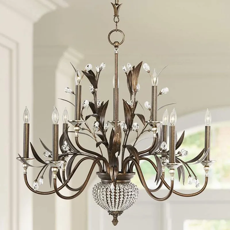 French wrought iron chandelier personalized branch-shaped creative American villa living room lamp dining room lamp countryside