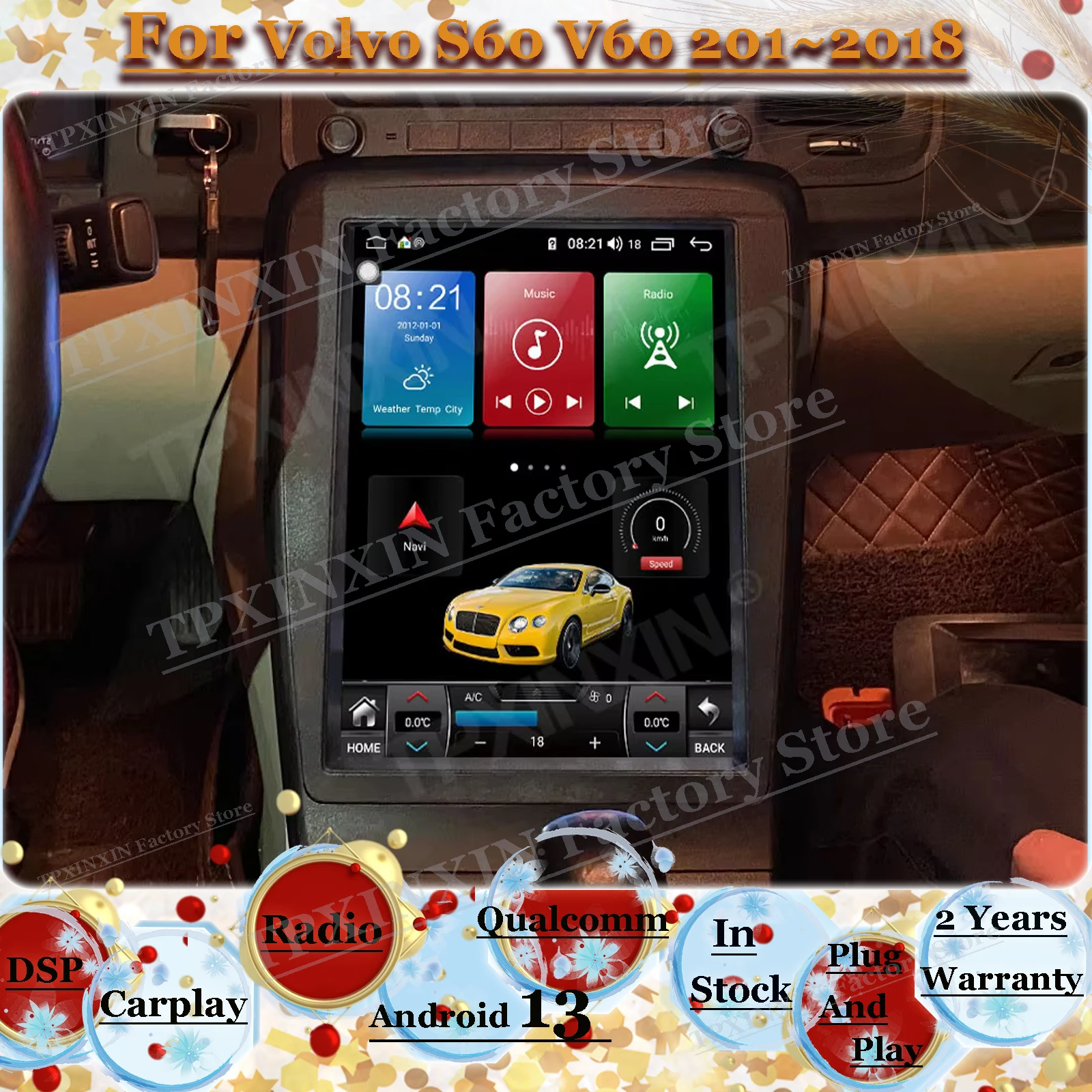 Radio Carplay Qualcomm Android Auto para Volvo S60 V60 201 ~ 2018 navegación GPS para coche unidad principal Multimedia automotriz 9,7 pulgadas