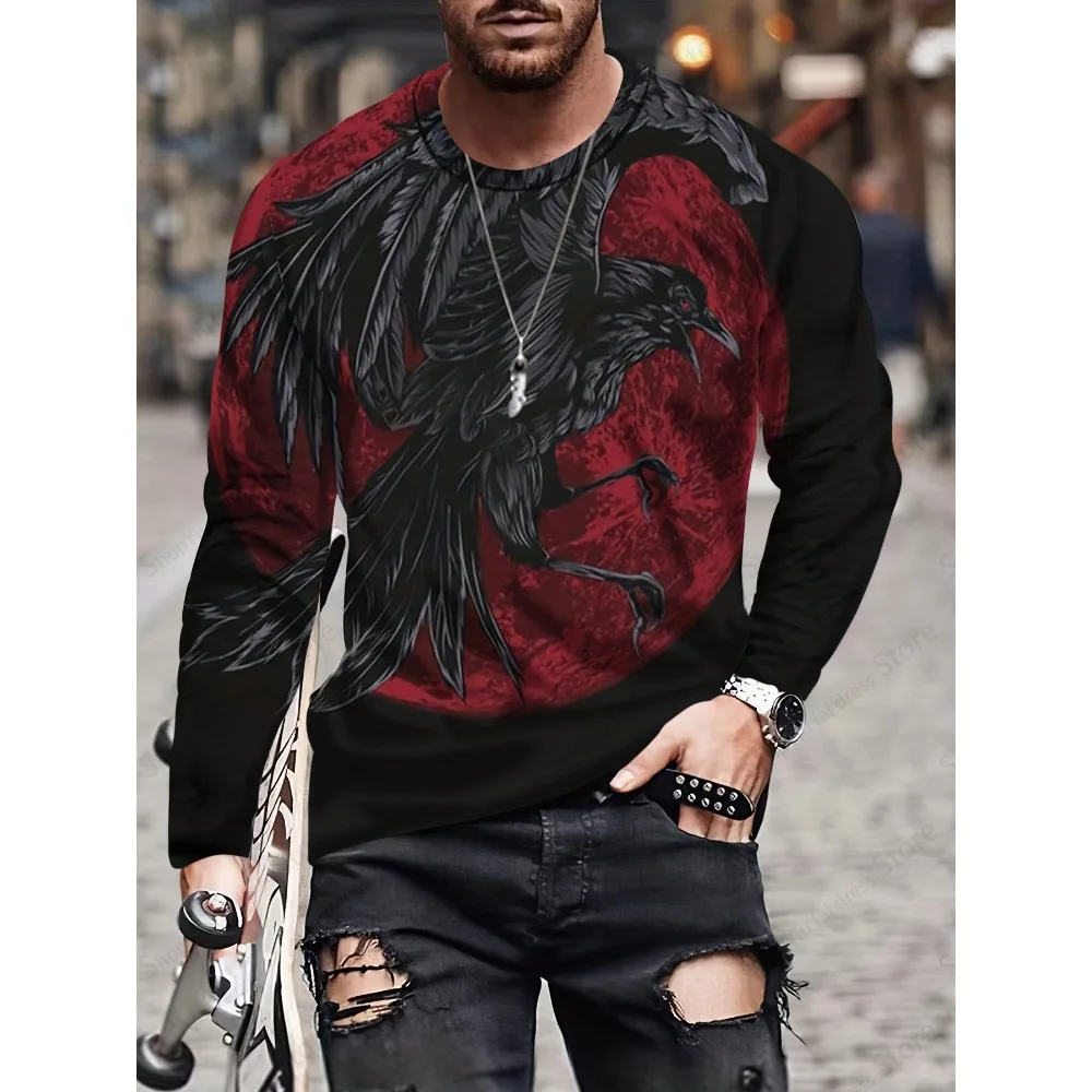 

Men's long sleeved T-shirt 3D animal tiger eagle print T-shirt men's and women's fashionable street top T-shirt outdoor top fitn