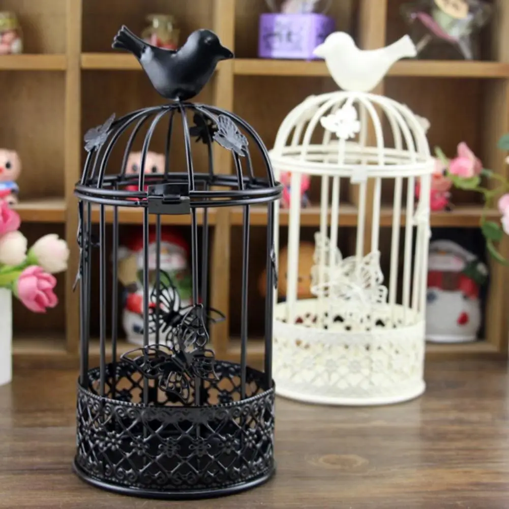 Iron Bird Cage Butterflies Candle Holder Large Birdcage Candle Holder Table Ornament Hollowed Out Butterfly Metal Handicraft