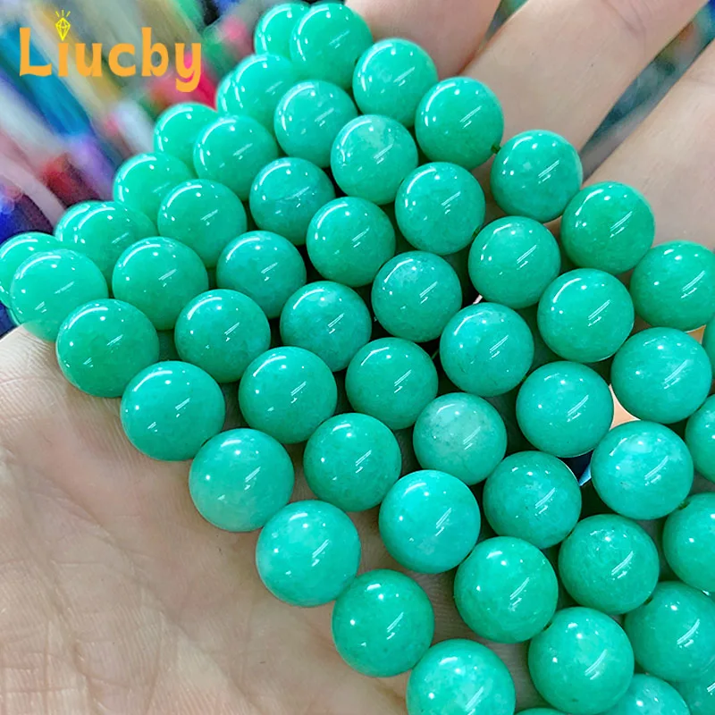 حجر سيدوني أخضر فاتح صيني طبيعي ، حبات مستديرة لصنع المجوهرات ، أساور ساحرة تصنعها بنفسك ، 15 في ستراند ، 4 ، 6 ، 8 ، 10 ، 12