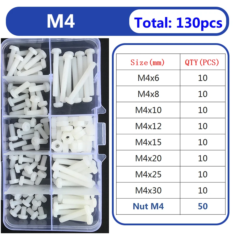 Weiße Nylon Sechs kant schraube Mutter Unter leg scheibe Set m2 m3 m4 m5 m6 Rundkopf Kreuz schraube Kunststoff isoliert Phillips flache Senk kopfs ch raube – Detail 5
